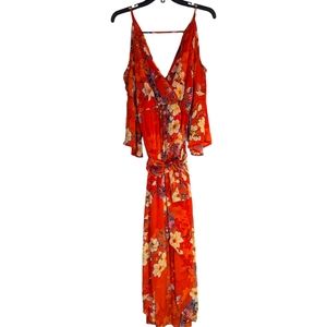 Miss Avenue Size S Womens Multicolor Floral 3/4 Sleeve Split Orange EUC